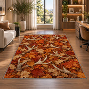 Shed Antlers Autumn rug in a living room with a desk and large windows