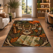 Hunting Gear rug in a living room with a desk and large windows