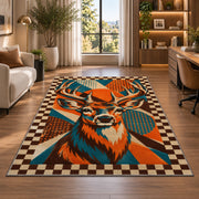 Pop Art Buck rug in a living room with a desk and large windows
