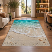 Turquoise Beach Shore Rug, Sandy Ocean Wave Area Carpet for Coastal Bedroom and Living Room Decor - image 7