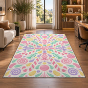 Pastel Floral Mandala Rug, Pink Mint Botanical Area Carpet for Kids Bedroom and Cheerful Decor - image 7