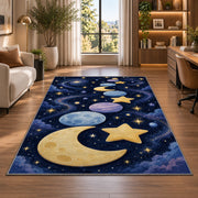 Golden Moon and Planets Rug, Navy Starry Space Area Carpet for Kids Bedroom and Nursery Decor - image 7