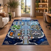 Space Station Road Map Rug, Blue Futuristic City Area Carpet for Kids Bedroom and Playroom Decor - image 7