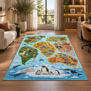 Blue Ocean Animal World Map Rug, Illustrated Geography Area Carpet for Kids Bedroom and Playroom - image 7