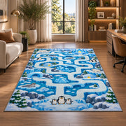 Ice Blue Winding Road Rug, Snowy Town Map Area Carpet for Kids Bedroom and Playroom Decor - image 7