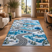 Snowy Mountain Road Rug, Blue Winter Landscape Area Carpet for Kids Bedroom and Playroom Decor - image 7