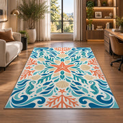 Turquoise Floral Scroll Rug, Coral Botanical Area Carpet for Bedroom and Decorative Living Room - image 7
