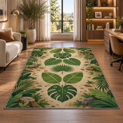 Cream Tropical Leaf Mandala Rug, room view 7