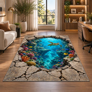 Underwater Cracked Stone Portal Rug, room view 7