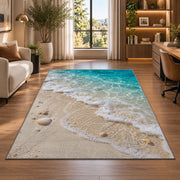 Turquoise Shore Waves Rug, room view 7