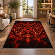 Red Arcane Star Circle Rug, room view 7