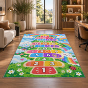 Rainbow garden hopscotch rug with numbers 1 to 20, room styling view 7