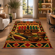 Kwanzaa Mkeka Rug in a living room with a desk and large windows