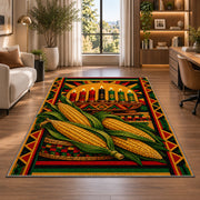 Kwanzaa Corn Rug in a living room with a desk and large windows