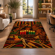 Kwanzaa Family Rug in a living room with a desk and large windows