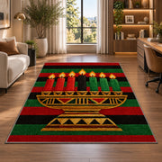 Kwanzaa Stripe Rug in a living room with a desk and large windows