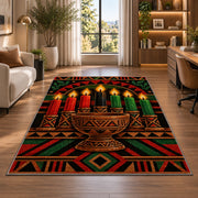 Kwanzaa Unity Cup Rug in a living room with a desk and large windows