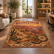 Grand Canyon sunset travel poster rug in a bright home office