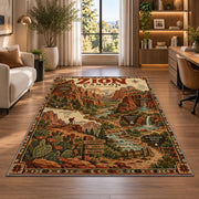 Zion Canyon trail map poster rug in a bright home office