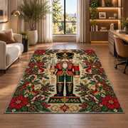 Classic Nutcracker Christmas Rug in a living room with a desk and large windows