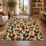 Nutcracker Pattern Christmas Rug in a living room with a desk and large windows