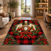 Buffalo Plaid Nutcracker Rug in a living room with a desk and large windows