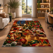 Nutcracker and Mouse King Rug in a living room with a desk and large windows