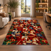 Toy Soldier Parade Christmas Rug in a living room with a desk and large windows