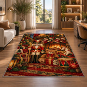 Nutcracker Fireplace Christmas Rug in a living room with a desk and large windows