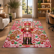 Candy Land Nutcracker Rug in a living room with a desk and large windows