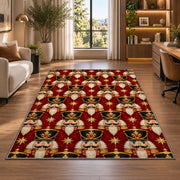 Nutcracker Heads Pattern Rug in a living room with a desk and large windows