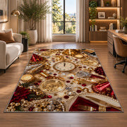 New Year party table rug in a living room with a desk and large windows
