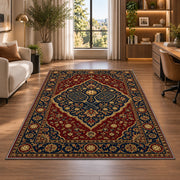 Persian Style Pickleball Rug in a living room with a desk and large windows
