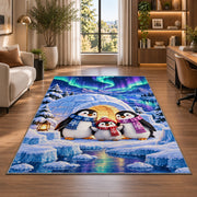 Penguin Igloo Rug in a living room with a desk and large windows