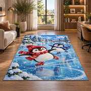 Ice Skating Penguin Rug in a living room with a desk and large windows