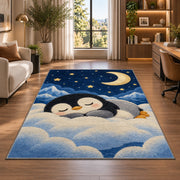 Sleeping Baby Penguin Rug in a living room with a desk and large windows