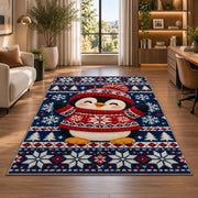 Nordic Sweater Penguin Rug in a living room with a desk and large windows