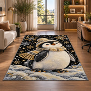 Elegant Penguin Rug in a living room with a desk and large windows
