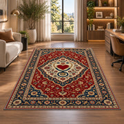 Persian Style Nurse Rug in a living room with a desk and large windows