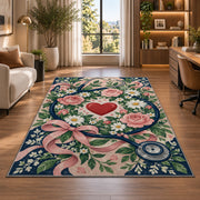 Floral Stethoscope Rug in a living room with a desk and large windows