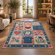 Nurse Patchwork Rug in a living room with a desk and large windows