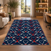 Stethoscope Heart Lattice Rug in a living room with a desk and large windows