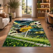 goalkeeper diving save rug in a living room with a desk and large windows