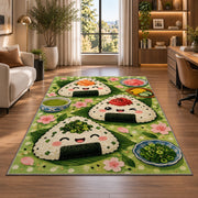 Onigiri Rice Ball Rug in a living room with a desk and large windows