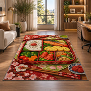 Bento Box Rug in a living room with a desk and large windows