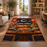Sushi Bar Rug in a living room with a desk and large windows