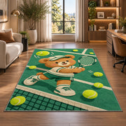 Baby Bear Tennis Rug in a living room with a desk and large windows