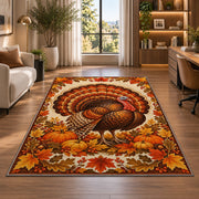 Fall Turkey Rug in a living room with a desk and large windows
