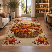 Harvest Basket Pumpkin Rug in a living room with a desk and large windows
