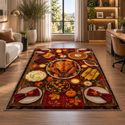 Thanksgiving Dinner Table Rug in a living room with a desk and large windows